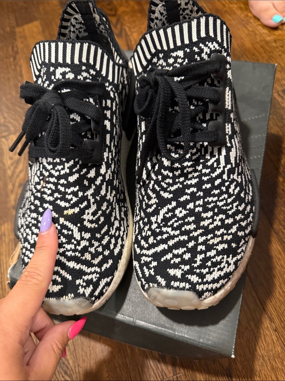 Adidas Black and White Knit Athletic Sneakers - Picture 2 of 5